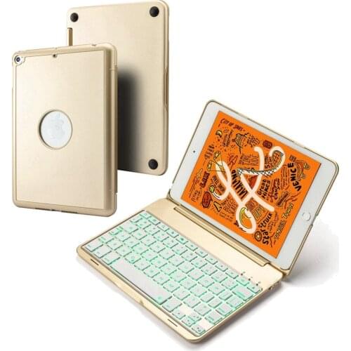 For iPad mini 5 2019 2 in 1 Smart 7 Colors LED Backlit Aluminum Wireless Bluetooth Keyboard With Protective Case Stand Cover