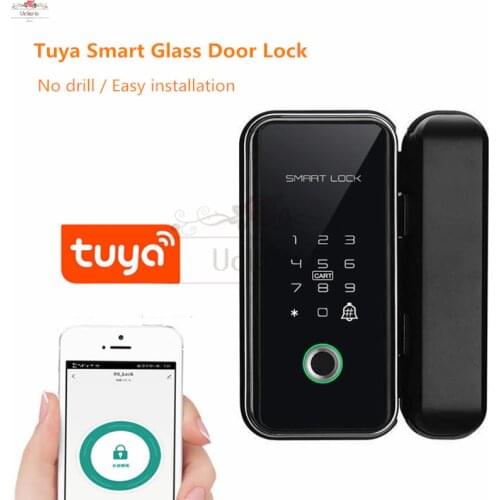 Tuya Smart Glass Door Biometric Fingerprint Lock Phone App Wifi Remote Control Electric Keyless Lock For Office Sliding Doorlock