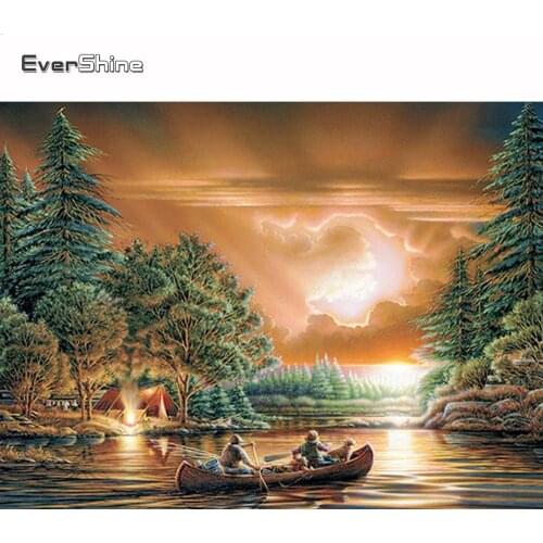 Evershine Diamond Painting Landscape Full Square Diamond Embroidery Seaside Boat Cross Stitch Kit Diamond Mosaic Full Kit Gift