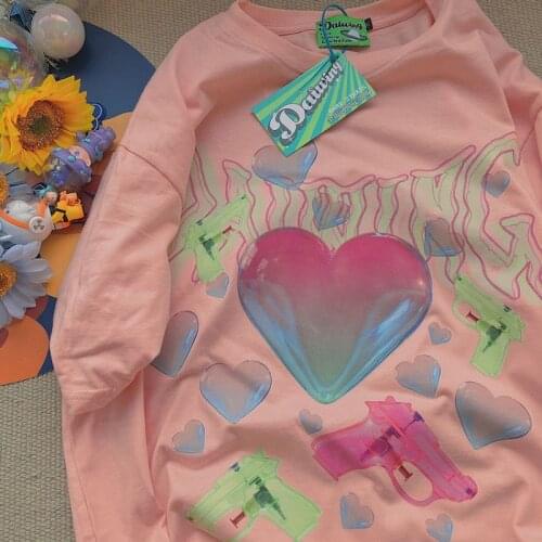 Japan Cartoon Sweet Girls Tees Oversized Aesthetic T-Shirt Women Harajuku Cute Kawaii Pink Summer Casual Loosevintage Tops