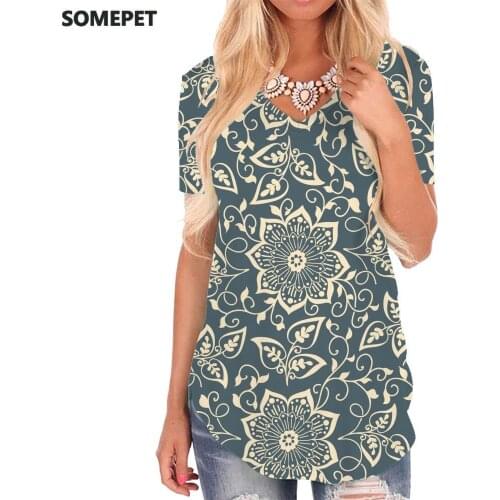 SOMEPET Flowers T-shirt women Leaf V-neck Tshirt Art Funny T shirts Harajuku Tshirts Printed Womens Clothing Punk Rock Cool New