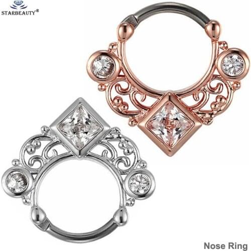 1pc Hot Round Square Clear Gem Nose Rings Studs 16G Hollow Out Nose Piercing Septum Helix Piercing Pircing de Orelha Ear Jewelry