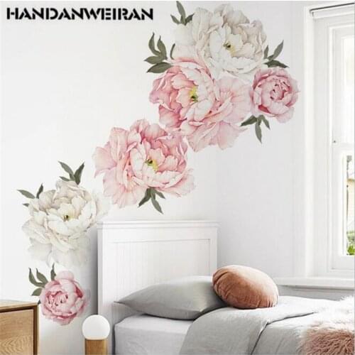 Art Nursery Decals For Living Room Interior Decoration Wall Sticker Luxury Peony Rose Flowers Print Removable Wallpaper Stickers