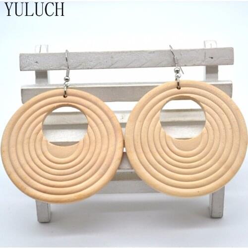 YULUCH Round wood hole pendant earrings forwomen natural wooden earrings girls elegant and simple art jewelry accessories