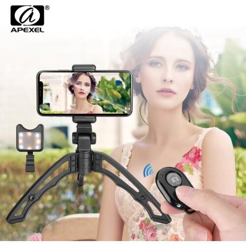 APEXEL Mini Tripod with Led Fill light lens Portable Selfie Camera Tripod Monopod for iPhone X 7 Canon Nikon Gopro Smartphone