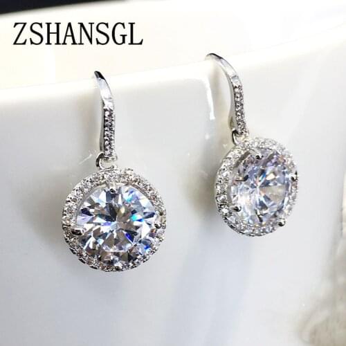 Fashion Silver Color Dazzling CZ Crystal Circle Round Stud Earrings for Women Elegance Silver Jewelry Mothers Day Gift
