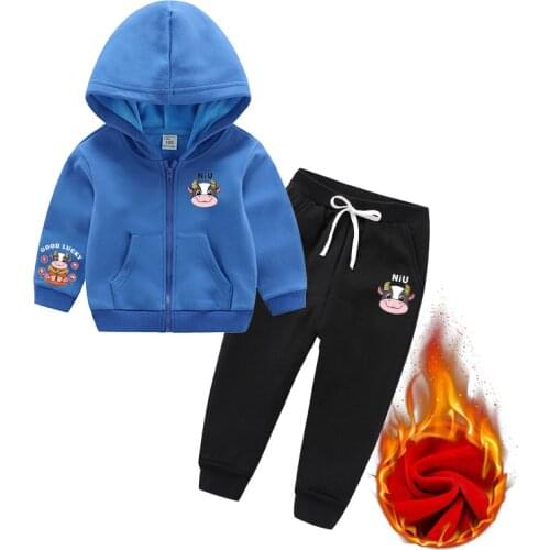 2021 spring and autumn new boys fashion cartoon suit boys casual warm trousers long sleeve two-piece childrens clothing foreign