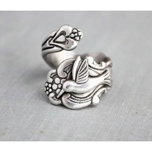 New Fashion Women Open Adjustable Ring Silver Color Hummingbird Spoon Bird Rings For Girl Party Dance Jewelry