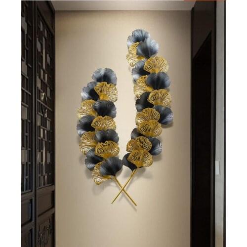 New Chinese Wrought Iron Ginkgo Leaf Wall Mural Pendant Home Livingroom Wall Sticker Crafts Porch Hotel Wall Hangings Decoration