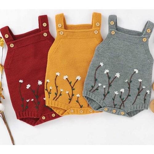 Autumn Baby Bodysuits Knitted Embroidery Sleeveless Jumpsuit Newborn Girl Sweater Toddler Kids Boys Knit Jumpsuit Baby Clothes
