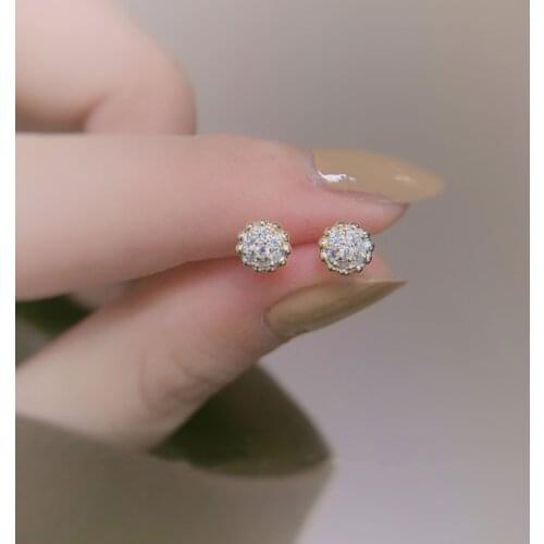 Simple Female Small Zircon Stone Earrings Crystal 925 Sterling Silver Gold Earrings For Women Dainty Bride Round Stud Earrings