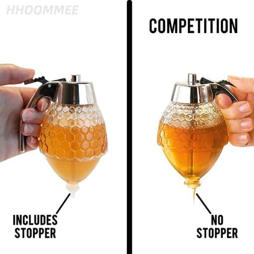 Honey Dispenser Jar Container Cup Juice Syrup Kettle Kitchen Bee Drip Stand Holder Portable Storage Pot