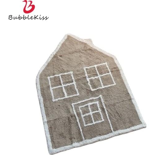 Bubble Kiss Soft Cotton Carpets For Living Room Kids Crawling Game Small House Shape Area Rugs Home Decorative Floor Mats
