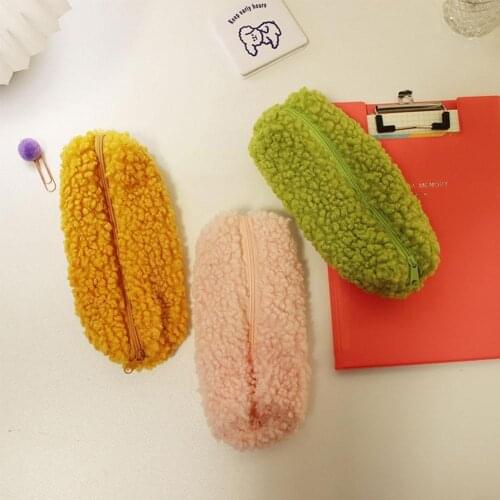Multicolor Lambswool Pencil Pouch Plush Pen Case Kawaii Pouch Organizer Bag Cosmetic Zipper Supplies Up School Office Make O7N5