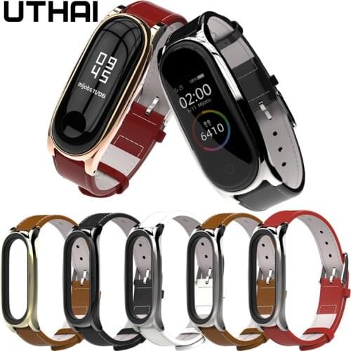 Leather Wristband For Mi Band 5 Watchband Applicable to Mi Band 4 Strap 3 Universal top calfskin leather strap UTHAI P84