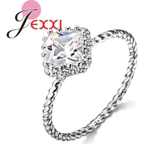 Luxury 925 Sterling Silver Jewelry Cubic Zirconia Square Ring for Women Girl Best Gifts Wedding Finger Jewelry