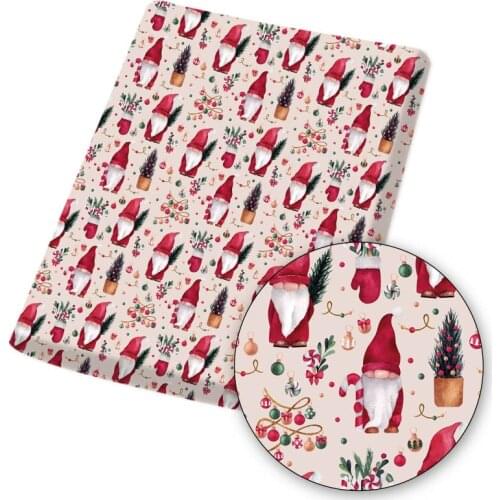 Christmas Polyester Cotton Fabric Santa String Lights Printed Fabric DIY Sewing Home Textile Garment Material 45*150cm/pc 80g