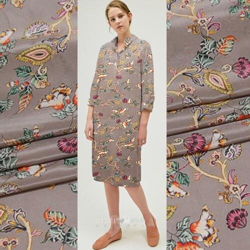 New floral print crepe de chine silk fabric 12mm printing micro transparent shirt dress silk fabric wholesale silk cloth