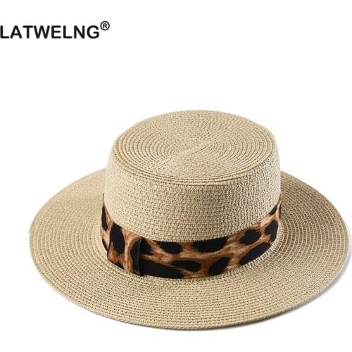 New Women And Men Panama Hat Leopard Straw Hat For Women Visor Cap Male Flat Straw Hat Dropshipping Wholesale