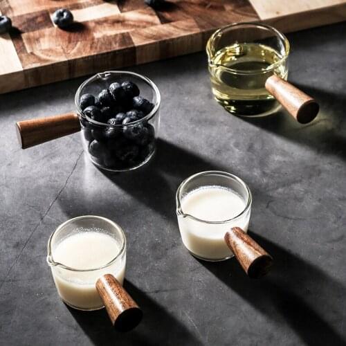 Mini Glass Milk Jug With Handle Multi-Functional Wood Handgrip Small Coffee Coffee Cup For Kitchen Tazas Glass хочу кофе Cup