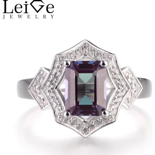 LeiGe Jewelry Unique Anniversary Rings Natural White Topaz Rings November Birthstone Rings Emerald Cut Ring 925 Sterling Silver