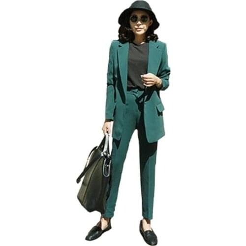 Women Slim Pant Suits Female suit New female Korea OL was thin one button jacket female nine pants suit women