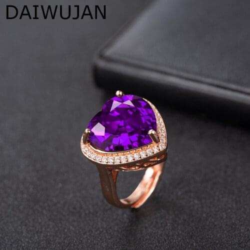 DAIWUJAN Luxury 925 Sterling Silver Open Rings Adjustable Micro Diamond Amethyst Crystal Ring For Women Party Wedding Jewelry