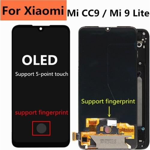 OLED 6.39" Support fingerprint For Xiaomi Mi CC9 LCD MI 9 Lite Display Touch Screen Digitizer For Xiaomi Mi 9 lite M1904F3BG LCD