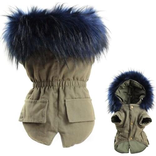 Winter Dog Clothes Luxury Faux Fur Collar Dog Coat for Small Medium Dog Warm Windproof Pet Parka Fleece Lined Dog Jacket