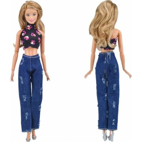 1/6 Charming Shirt Crop Top Ripped Denim Pants Jeans Trousers For Barbie Doll Clothes 1:6 BJD Dolls Accessories Outfits Kids Toy