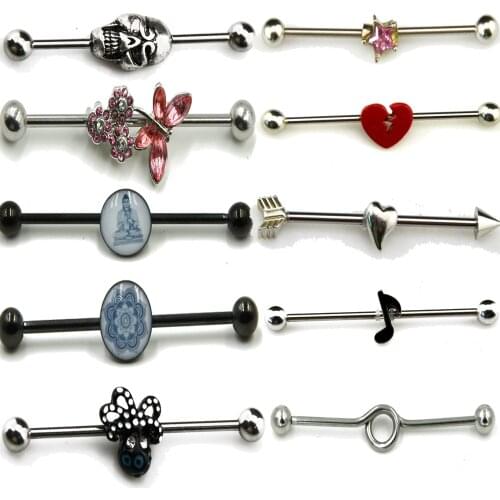 1Pcs Surgical Steel New Different Design Ear Industrial Barbell Ring Piercing Scaffold Bar Jewelry