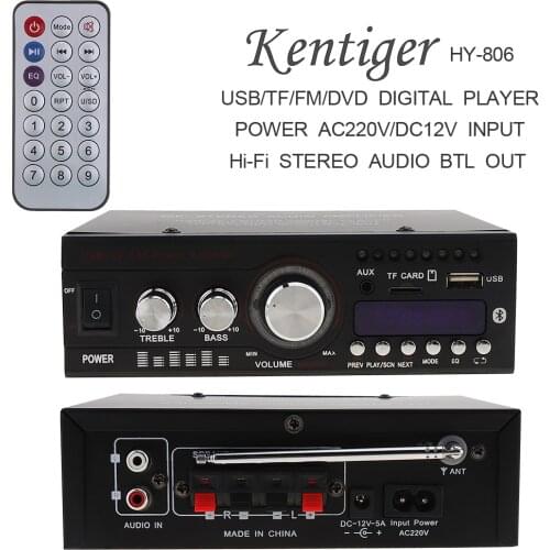 DC12V AC110V AC220V 2CH Hi-Fi Car Stereo Audio Power Amplifier Digital Player Support USB SD FM DVD for Home Audio