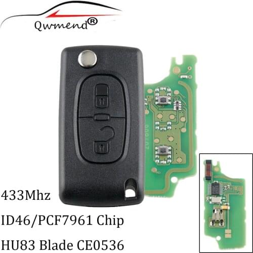 2 Buttons 433MHz Transponder PCF7961 Chips Remote Fob Key For Peugeot 207 307 308 407 CE0536 ASK