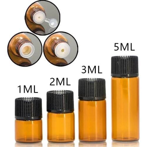 5PCS 3ml Mini Amber Glass Bottle Jars Glass Container with Orifice Reducer and Cap Small Essential Oil Vials Perfume Bottles Jar