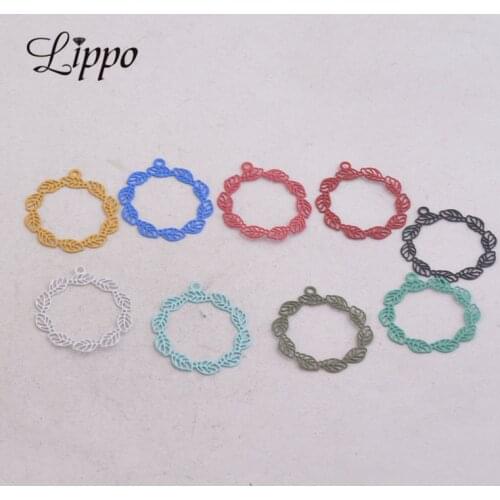 50pcs AC6622 20*22mm Painted Round Leaf Charms Brass Small leaves Pendants DIY Earrings Findings