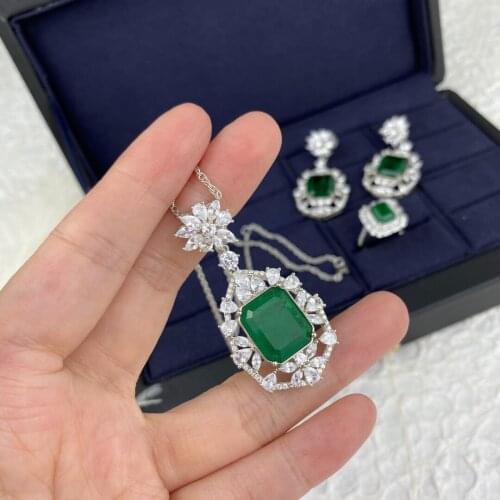 925 Sterling Silver Emerald Radiant Cut Simulated Moissanite Gemstone Wedding Fine Jewelry Engagement Pendant Necklace