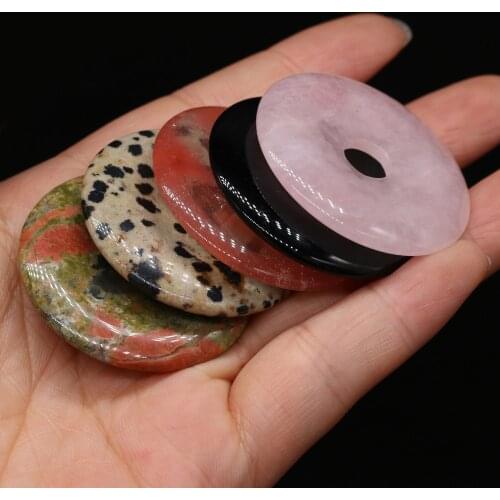 Natural Stone Agates Pendants Big Hole Flat Round Quartzs for DIY Fashion Necklace Earrings Jewelry Gift Accessories 40mm