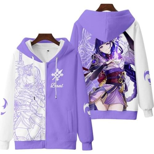 Anime Genshin Impact Raiden Shogun Baal Hooded Hoodie Sweatshirt Coat Loose Spring Autumn Men Women Student Jacket Tops Cosplay