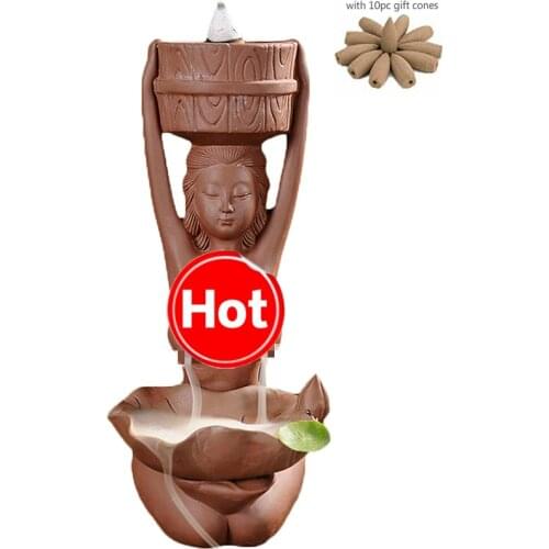 Incense-n-Wish Bath Lady Backflow Insence Burner Waterfall Smoke Holder Clay Aroma Furnace Handmade Odor Remover Dropshipping
