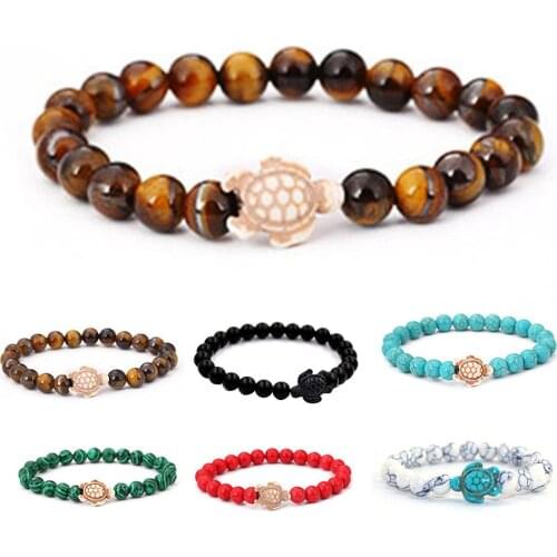 Fashion Unisex Turtle Natural Volcanic Stone Beads Charm Bracelet Bangle Tigers Eye Mens And Womens Fashion Bracelet