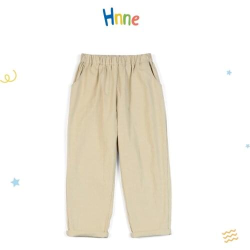 Hnne 2021 Autumn New Chinos Pants Kids Unisex Boys Girls Khaki Trousers Casual Elastic Waist Cotton Linen Bottoms