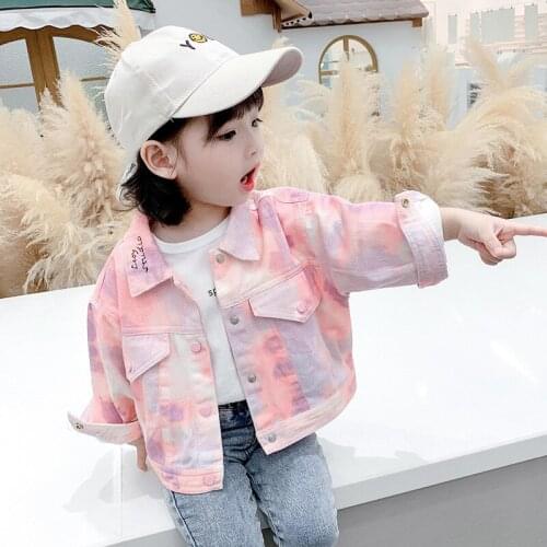Baby Coat Girls Denim Jacket Cotton Lapel Long Sleeve Clothes Lovely Pink Girl Outerwear Children 's Spring And Autumn Clothing