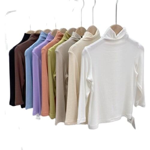 Childrens half-high collar modal bottoming shirt spring thin long-sleeved t-shirt boys and girls baby solid color tops P4482
