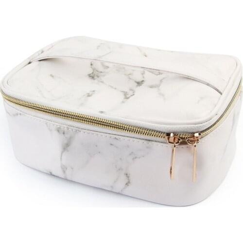 PU Travel Storage Cosmetic Bag Carry Pouch With Handle Durable Business Gifts Fashion Makeup Organizer Toiletry Marble Grain