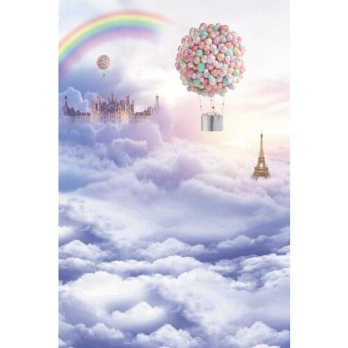 Fantasy Rainbow Castle Hot Air Balloons Sky Baby Shower Child Birthday Party Photography Background Photo Backdrop Photocall