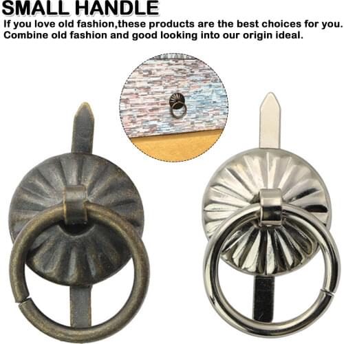 10pcs Hardware Furniture Handles Bronze Small Cabinet Box Handles Pulls Vintage Wooden Jewelry Box Pull Knobs Door Ring