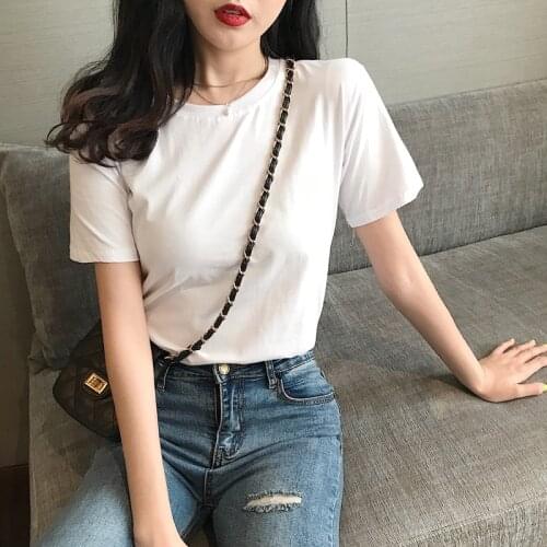 Summer New Oversized Solid Casual Loose Harajuku Tshirt Korean O Neck Female Tops oversized T-shirt Cotton Basic T Shirt Women