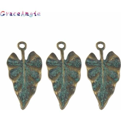 GraceAngie 20PCS Patina Charms Simulated Heart Shape Leaf Pendant Suspension Jewelry Findings Necklace Accessories