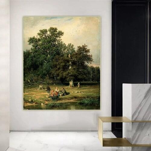 Ivan Shishkin《Gathering Mushrooms》Canvas Oil Painting Artwork Aesthetic Picture Wall Hanging Decor Home Living Room Decoration