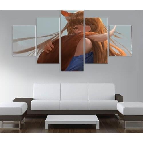 5 Piece Canvas Art Prints Pictures Wall Spice And Wolf Anime Poster Living Room Decor Modular Framework